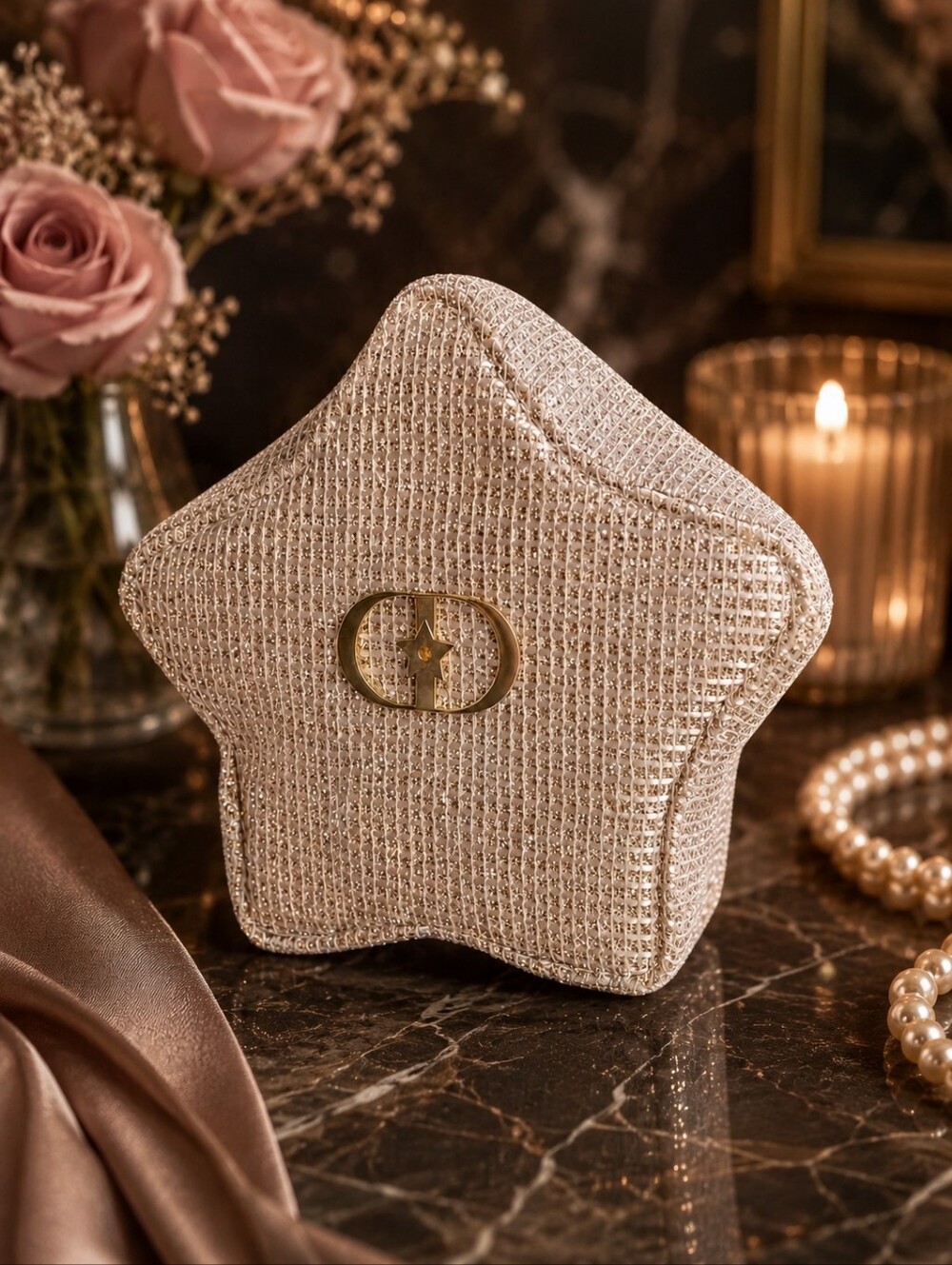 Dior Gold Glitter Star Cosmetic Pouch Clutch GWP NWOT